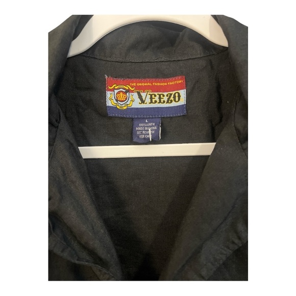 Vezzo The Original Fashion Factory 100% Linen Black Short Sleeve Button Down SE1 - Picture 2 of 4
